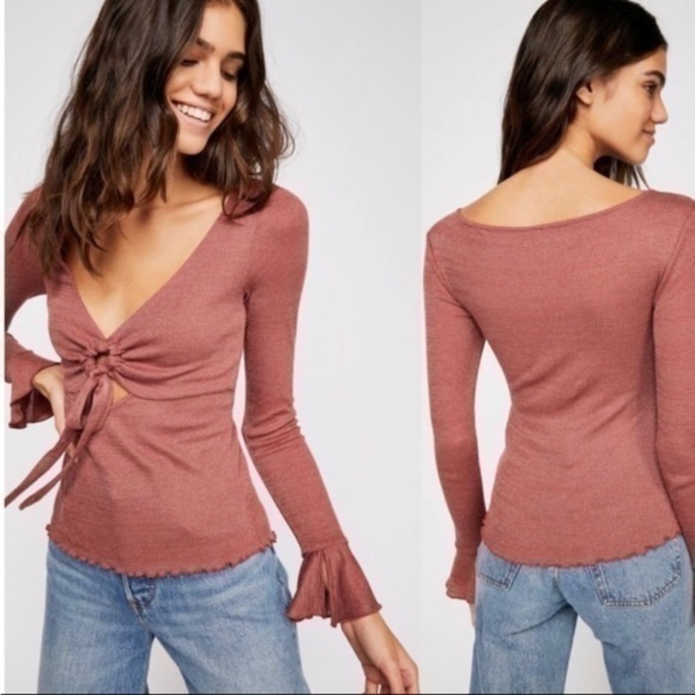 Free People Shirt Say When Long Sleeve Sparkle Bell Cuff